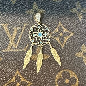 14k Gold Dreamcatcher Pendant with Blue Accents